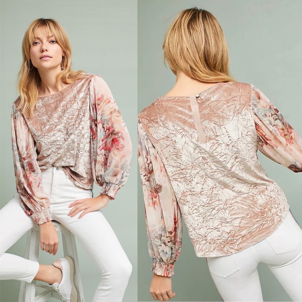 Anthropologie Meadow Rue crushed velvet floral top